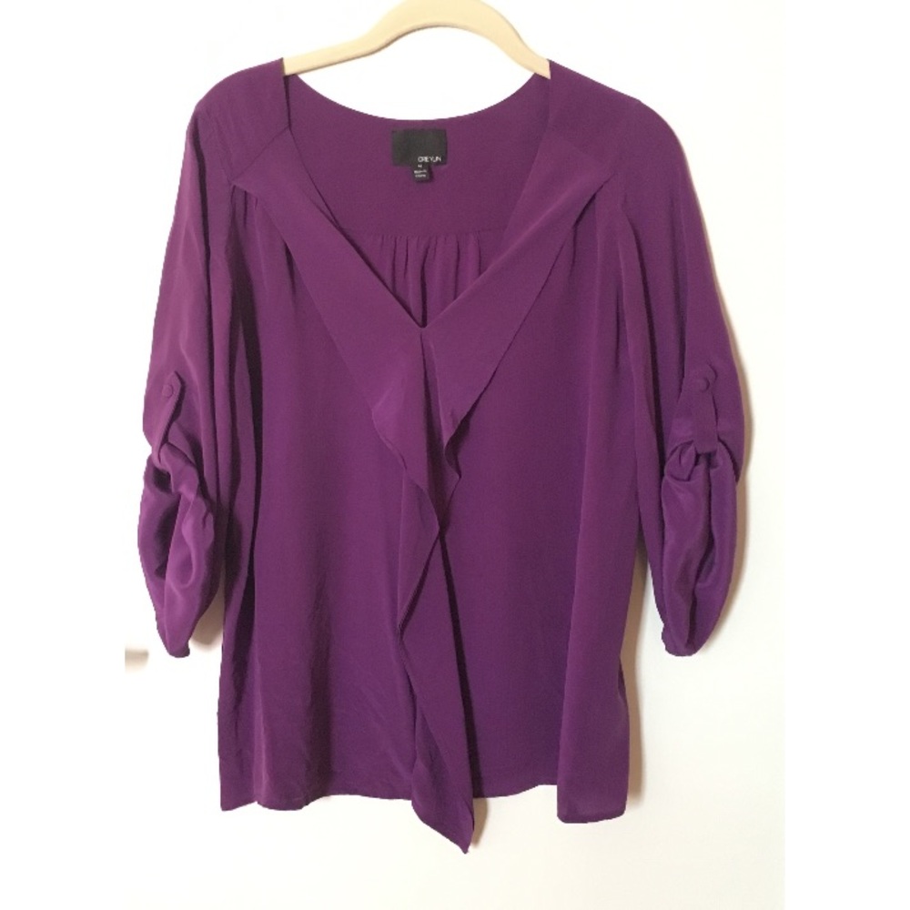 ✨Greylin✨ 100% Silk V Neck Ruffle Blouse